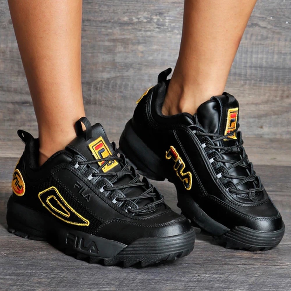 Fila Disruptor 2 Sneakers with Patches Black and Yellow